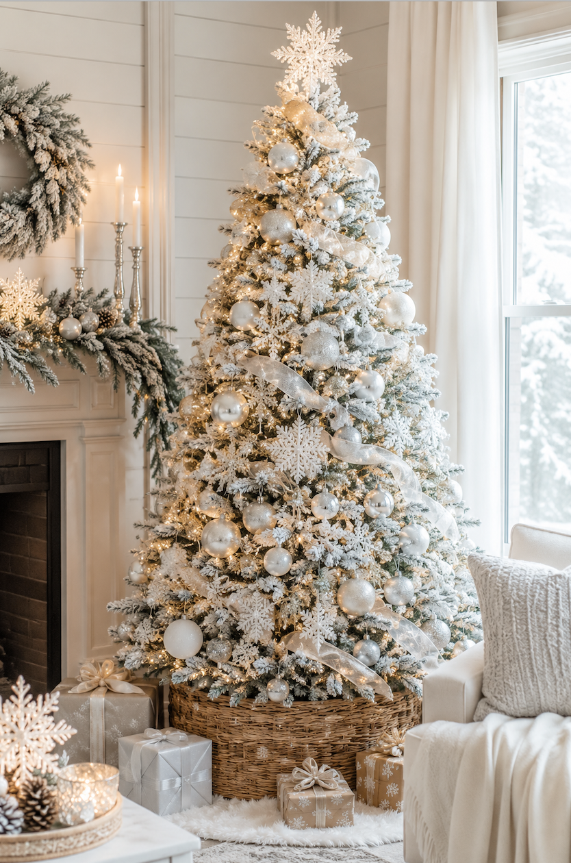 How to Decorate a Flocked Christmas Tree (Winter Wonderland Ideas)
